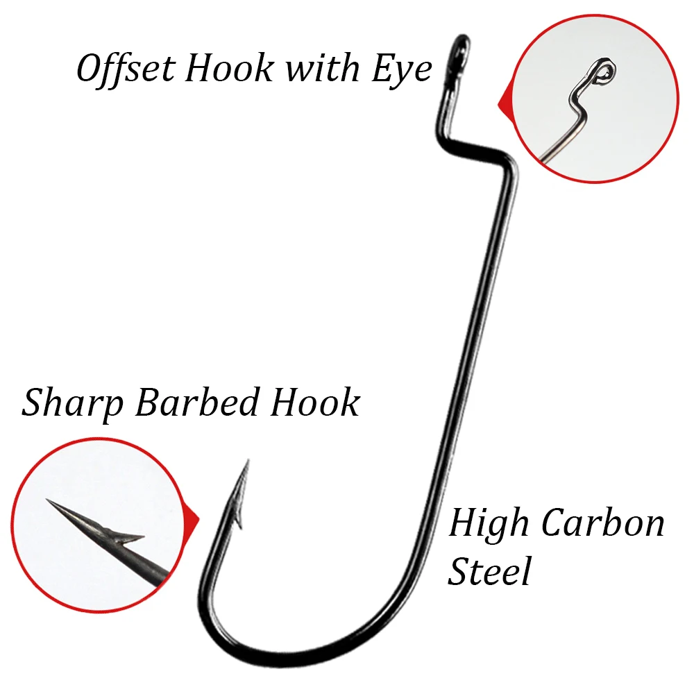 THKFISH 20 piezas anzuelos de caña de pescar # 3/0 # 2/0 # 1/0 # 1 # 2 ganchos de púas con manivela de acero al carbono de agua dulce para gusanos blandos - imagen 3