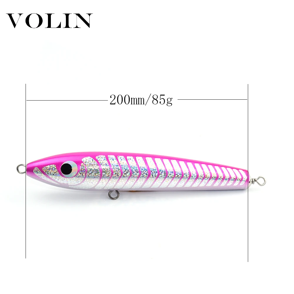 VOLIN-señuelo de pesca de superficie, 1 unidad, lápiz de juego grande Topwater, Stickbait de pesca de madera, 200mm, 80g, señuelo de barco artificial - imagen 2
