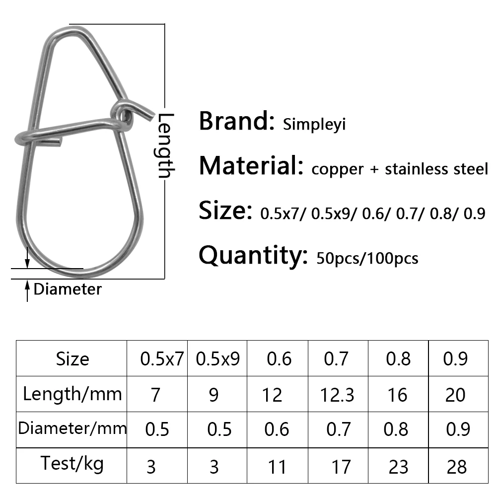Gancho giratorio de acero inoxidable tipo calabaza, anillos de seguridad, broches de Clip de bloqueo rápido, herramienta de aparejos de pesca, 50-100 unids/caja - imagen 2