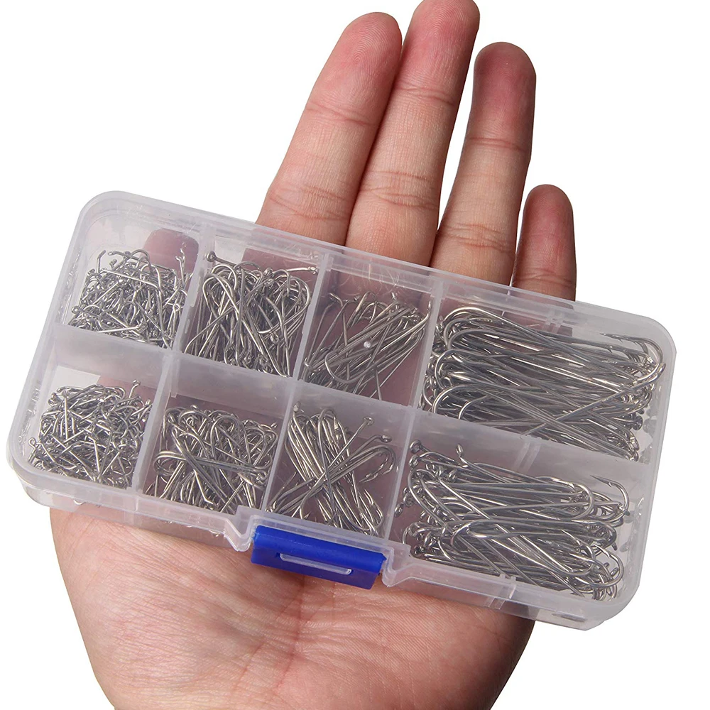 Anzuelos de pesca de caña larga, serpentina de acero al carbono, anzuelos de pesca con mosca seca, aparejos de pesca para agua dulce y salada, 450 unids/caja - imagen 4