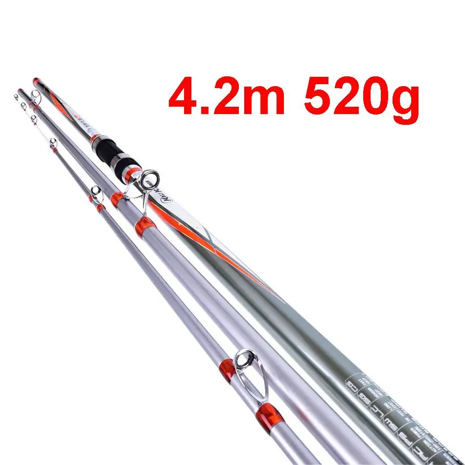 ZZ05 Fuji Top Ring 4,2 m 520 g Kali caña de surf de fibra de carbono pura punta sólida de diámetro. Diámetro a tope de 1,8 mm. Cebo 25mm 100-300g - imagen 3