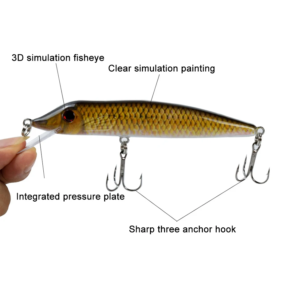 Señuelo de pesca flotante Minnow Jerkbait, anzuelos duros, anzuelos afilados, ojos 3D, aparejos de pesca en agua salada, 1 pieza, 125MM, 13G - imagen 4