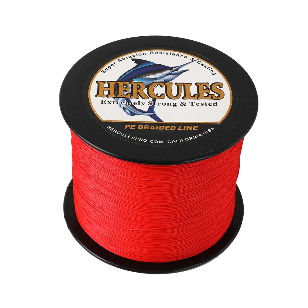Línea de pesca trenzada Hercules, 8 hebras, roja, 100M, 300M, 500M, 1000M, 1500M, 2000M, cable de pesca de agua salada, linha multifilamento 8 fio