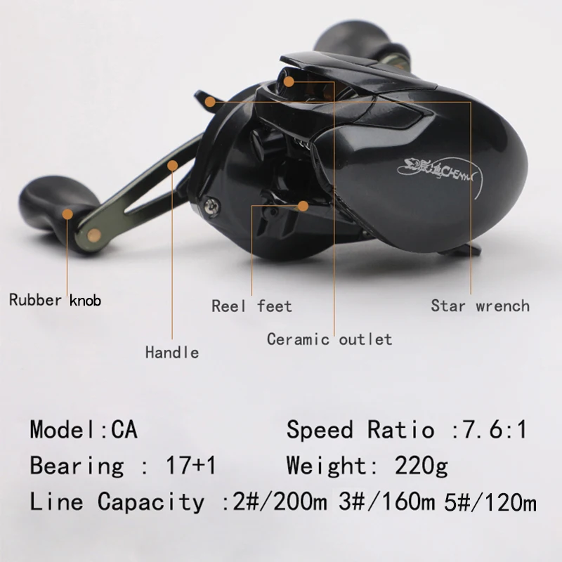 RUKE nuevo carrete de pesca carrete de fundición carrete de dos colores 17 + 1 relación de engranaje de rodamiento 7,6: 1 sistema de freno magnético peso 200g mano de aleación - imagen 3