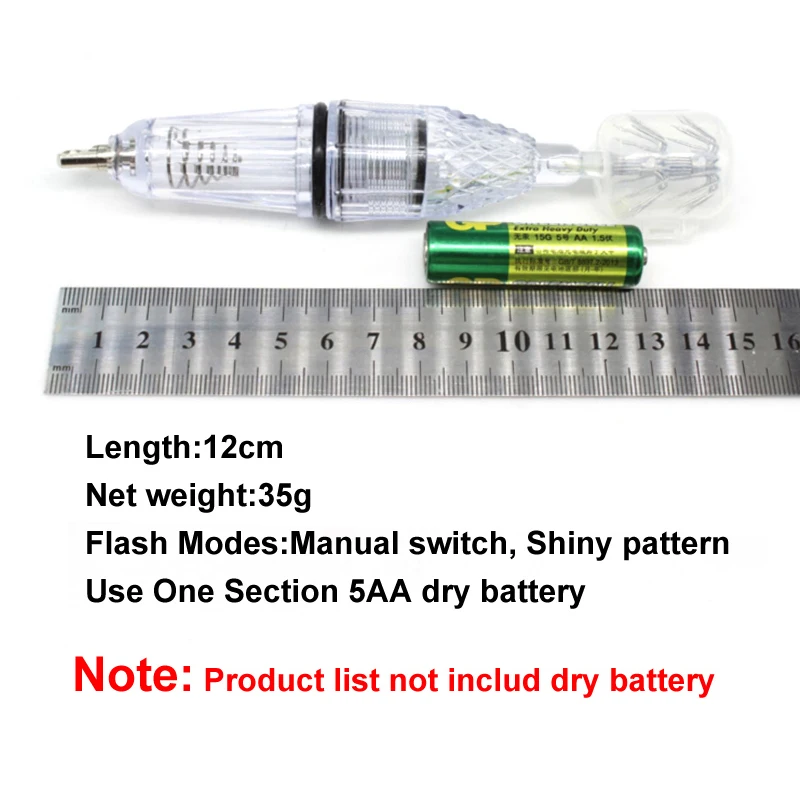 Bimoo, 1 unidad, 12cm, 17cm, lámpara LED con señuelo de calamar, batería 5AA, pesca en el mar, calamar, pulpo, sepia, gancho para paraguas, caída profunda, atraer la pesca - imagen 3