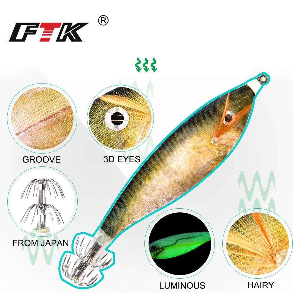 FTK, nuevo diseño, 9cm/16g, cebo para camarones, plantilla de calamar, señuelos tipo camarones de madera, anzuelo de calamar para pesca, señuelos de sepia, cebo de pulpo, aparejos de pesca - imagen 2