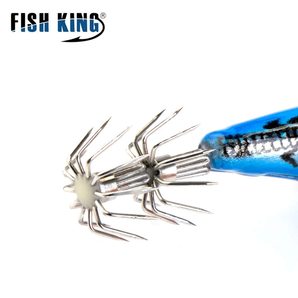 FISH KING-señuelo luminoso de madera para pesca de camarones, anzuelo de calamar, 7cm, 11,5g, 4 colores, Jigging brillante, plantilla de pulpo, luminoso - imagen 5