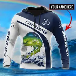 Sudadera con capucha y sudadera con estampado 3D de pesca Mahi-mahi con nombre personalizado para hombre, Sudadera con capucha con cremallera Unisex, ropa de calle, chándales informales KJ772
