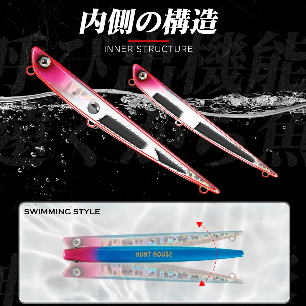 Hunthouse Japón wobber pesca lápiz señuelo bay ruf manic pesca hundimiento señuelo wobblers de agua dulce lápiz cebo accesorios equipo - imagen 4