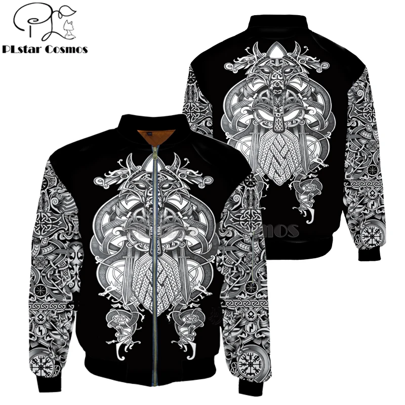 Chaquetas Bomber de moda para hombre, Mjolnir Odin, patrón de tatuaje, estampado divertido, jersey de manga larga con cremallera 3d, chaqueta con cremallera Unisex, 2024 - imagen 4