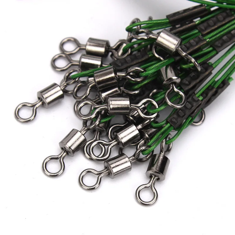 5 unids/lote 50cm hilo de pescar antimordida líder de alambre de acero con accesorio de pesca giratorio negro/verde Olta correa de núcleo de plomo agua salada - imagen 3