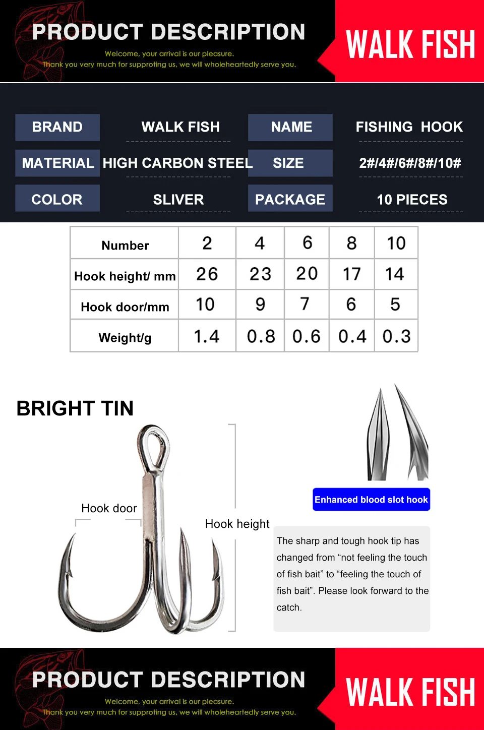 Una descripción del producto para un pescado de caminata