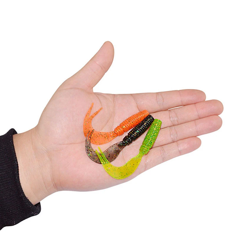 Señuelo de pesca de gusano rizado, cebo blando de 75mm y 3,3g, Wobbler, olor a Camarón Artificial con sal, goma, lubina, cola larga, Swimbait, 8 unidades - imagen 2