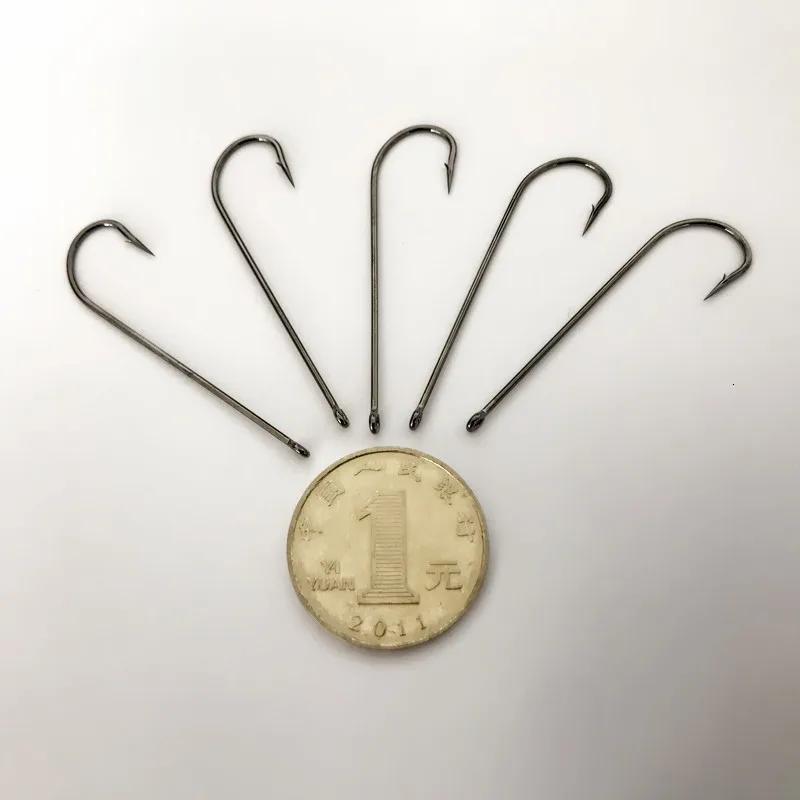 100 Uds. Anzuelos con mango de longitud media, anzuelo de púas con ojos, alargador de boca plana, agujero, aparejos de Pesca de carpa, accesorios de Pesca - imagen 3