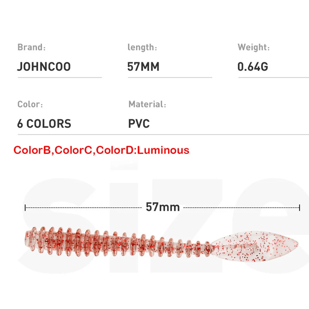 JOHNCOO-señuelo de pesca AJING de gusano blando, 40 unids/caja, 57mm, 0,64g, Rockfish Ocean Rock Bait, Swimbait, Jigging, cebos de plástico - imagen 4