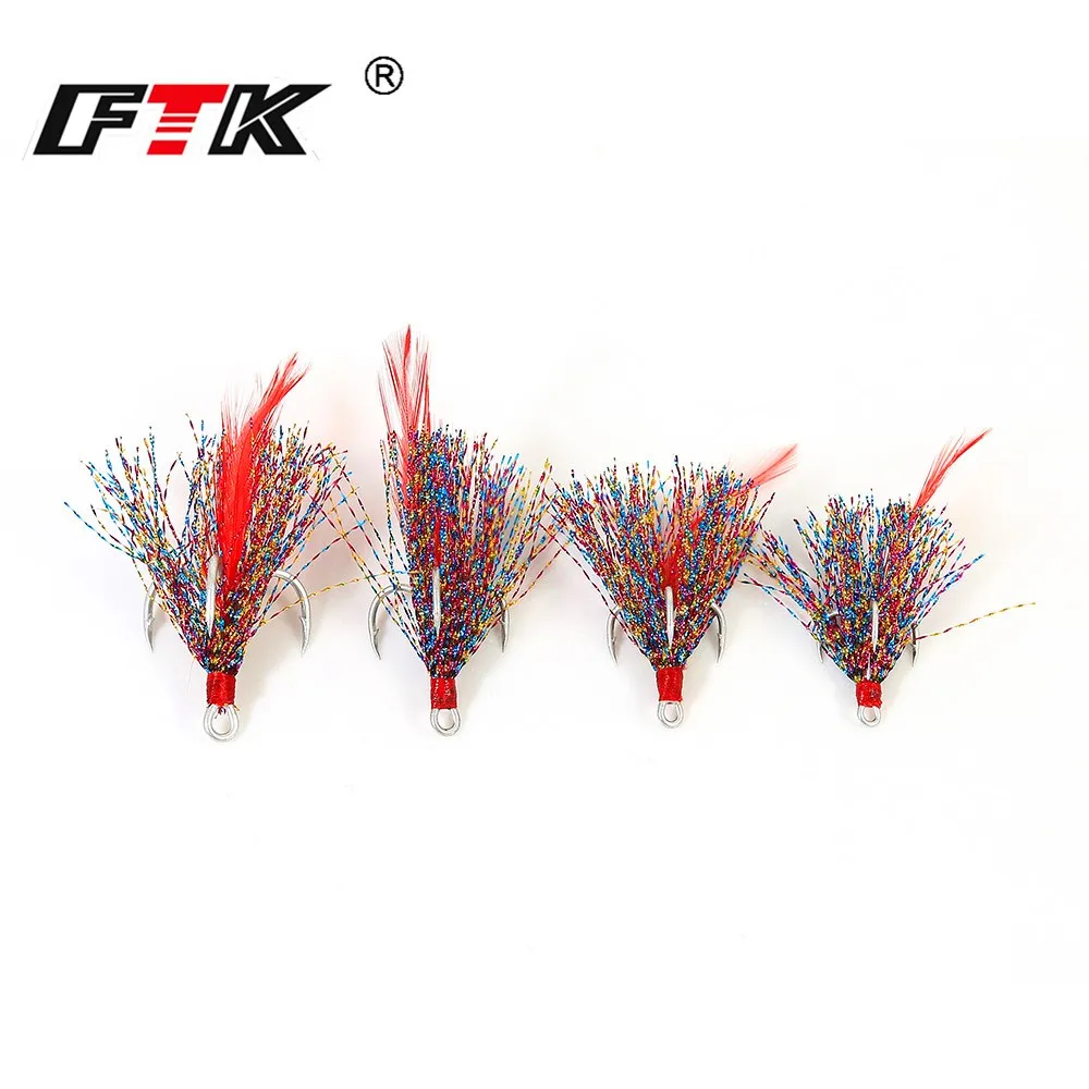 FTK 1 pieza anzuelo triple de pesca en el mar estañado con pelo 1/2/4/6 #   Aparejos de anzuelo de pesca triple con señuelo de púas doblado redondo de acero rico en carbono - imagen 5