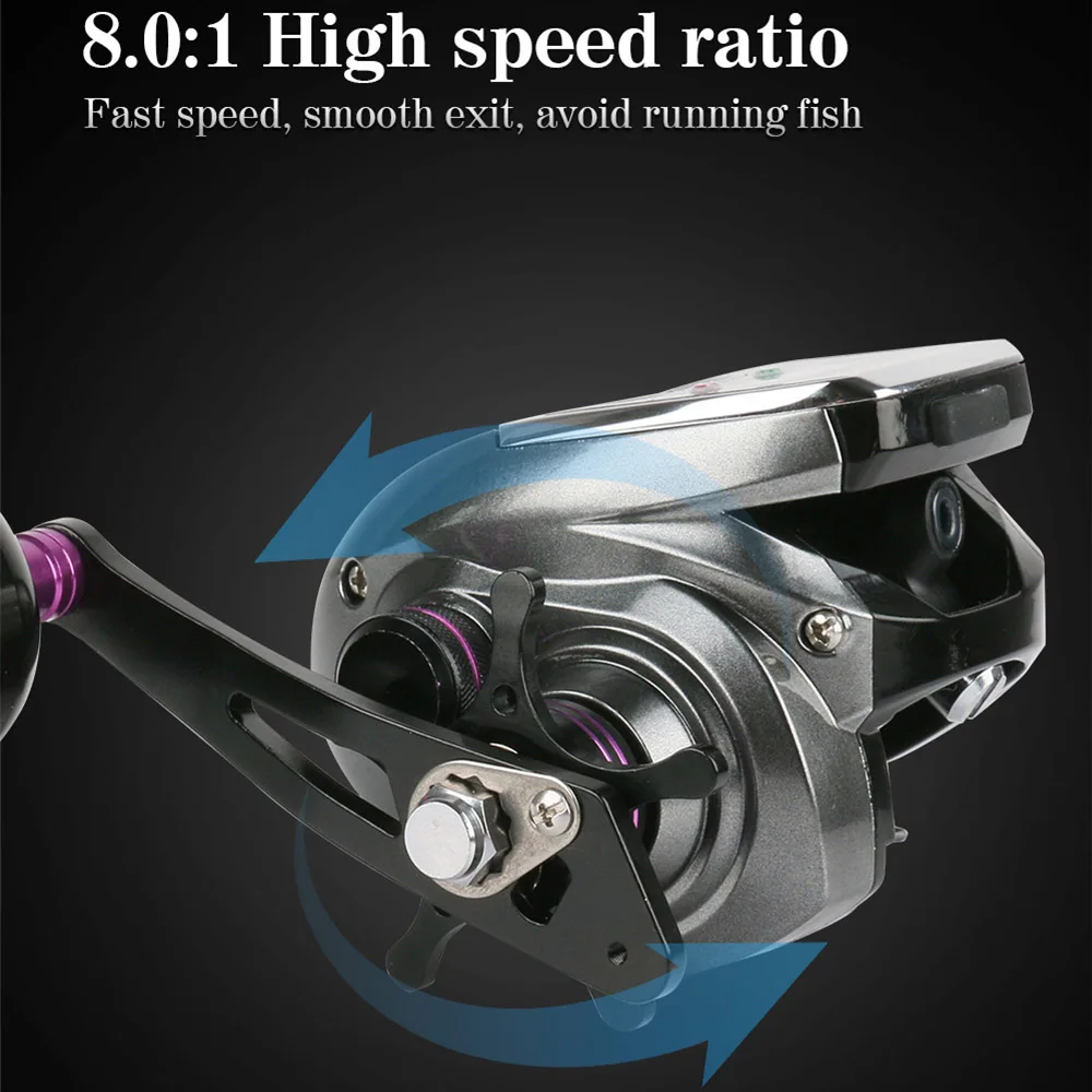 Carrete de pesca Digital con pantalla LED, nuevo señuelo de fundición 6 + 1BB, 10kg de fuerza de frenado, relación de velocidad 8,0: 1, mango de Metal, Baitcasting - imagen 5