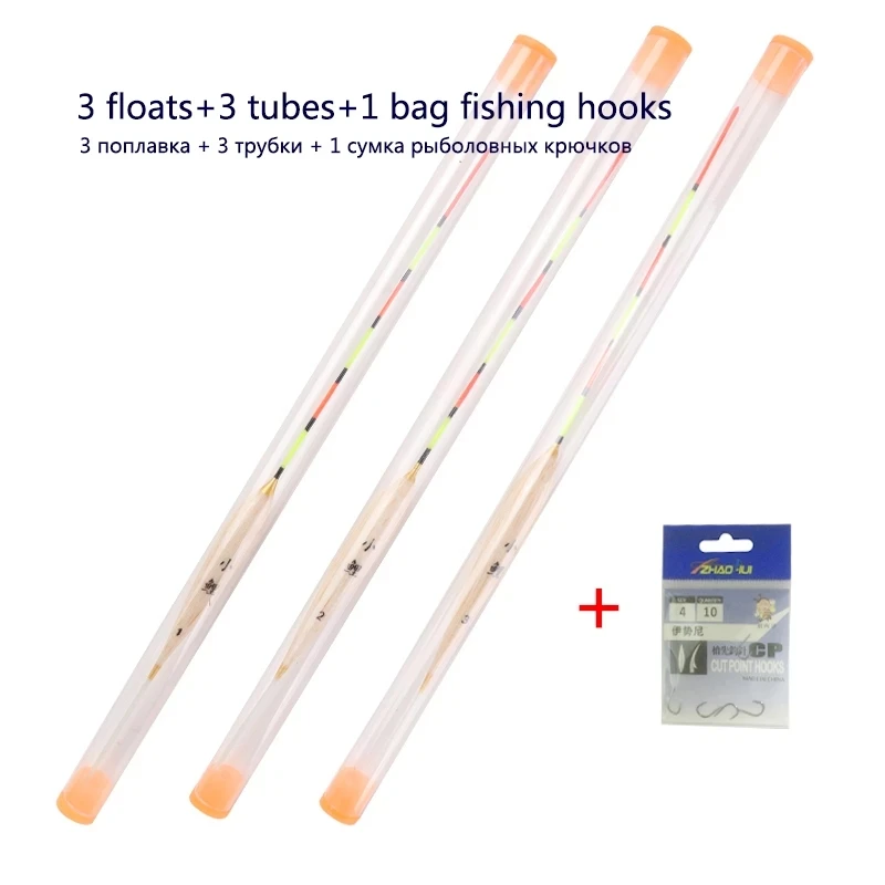 3 uds/lote agua poco profunda de pesca flotadores Balsa de corcho + 3 uds flotar tubos + 1 bolsa de ganchos de pesca de agua dulce boya aparejos de pesca herramientas - imagen 4