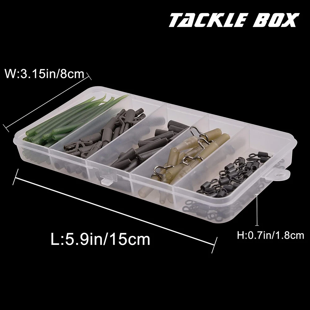 Kit de accesorios para pesca de carpa, manguitos antienredos, giratorios de cambio rápido, Clips de seguridad resistentes, tubos de goma trasera, 100 unids/caja - imagen 4