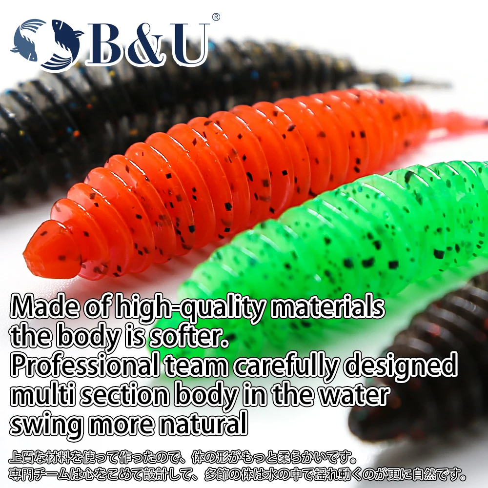B & U 40mm 60mm señuelo de pesca señuelos blandos Shad cebos de silicona trucha gusano Wobblers Swimbait Artificial Leurre Souple Softbait - imagen 4