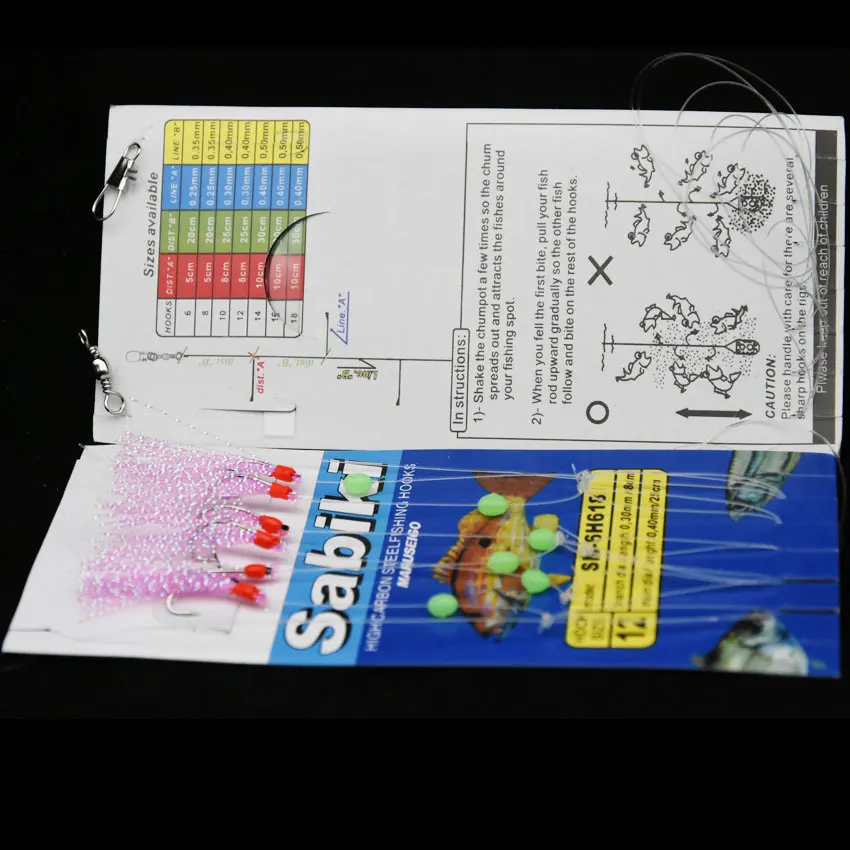 JYJ-10 bolsas de anzuelos sabiki, 6 ganchos de pesca, caballa, aparejos de pesca para barco de mar, Gancho de cuerda - imagen 5