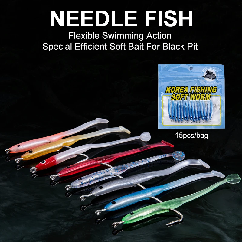 LEYDUN Señuelos de Pesca de Anguila Suave 50mm 15 Uds 70mm 10 Uds pequeños cebos blandos blancos y azules con anzuelo Anguila de pescado cebo Artificial Pesca Leurre - imagen 4