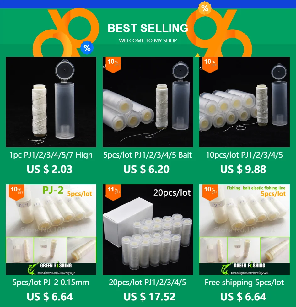 Cebos elásticos PJ1 mostrando su diseño invisible y 5 unidades para pesca en el mar