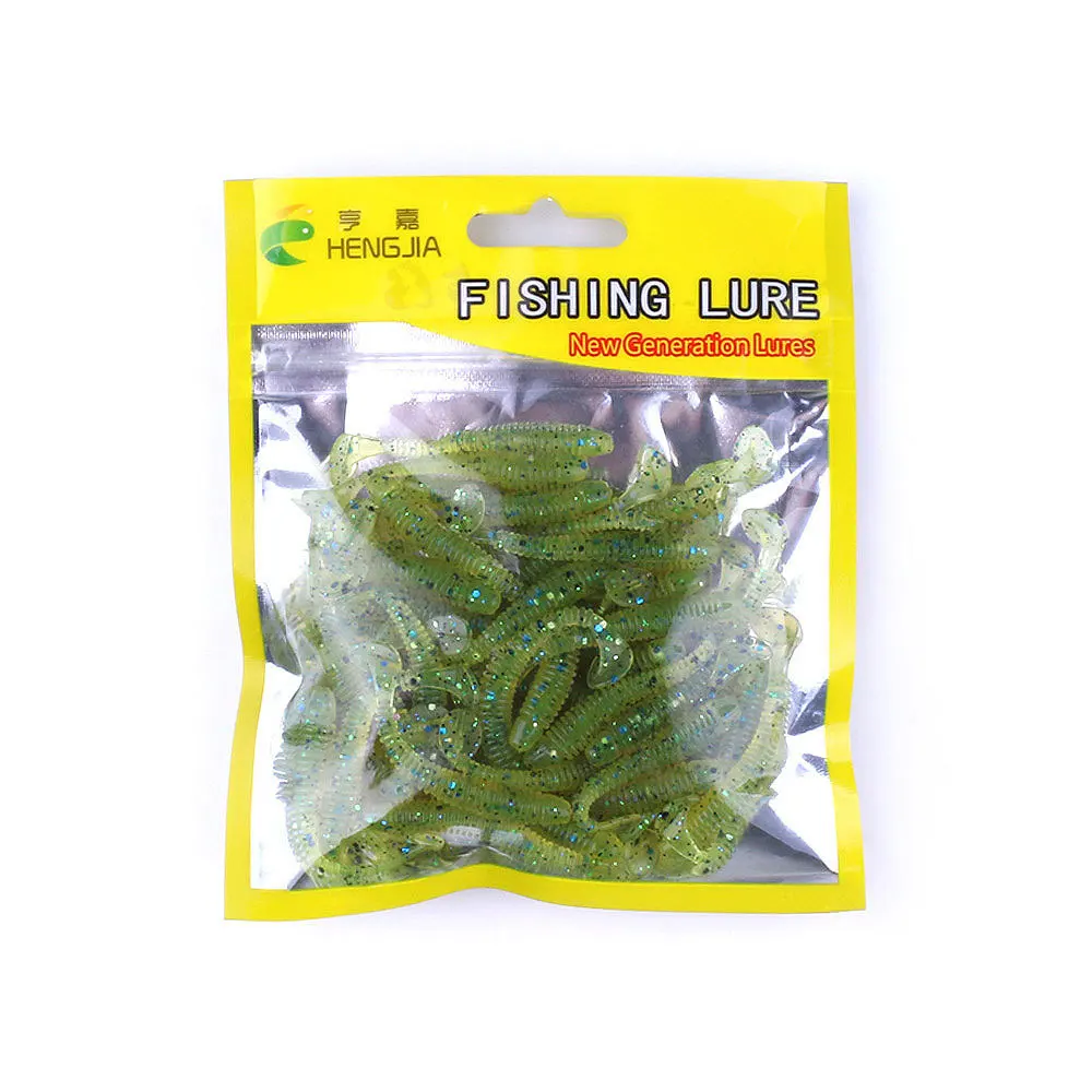 50 unids/lote gusano T cola señuelo suave 5cm 0,8g cebo Artificial de silicona Swimbait agua salada Jig Head Wobblers carpa aparejos - imagen 4