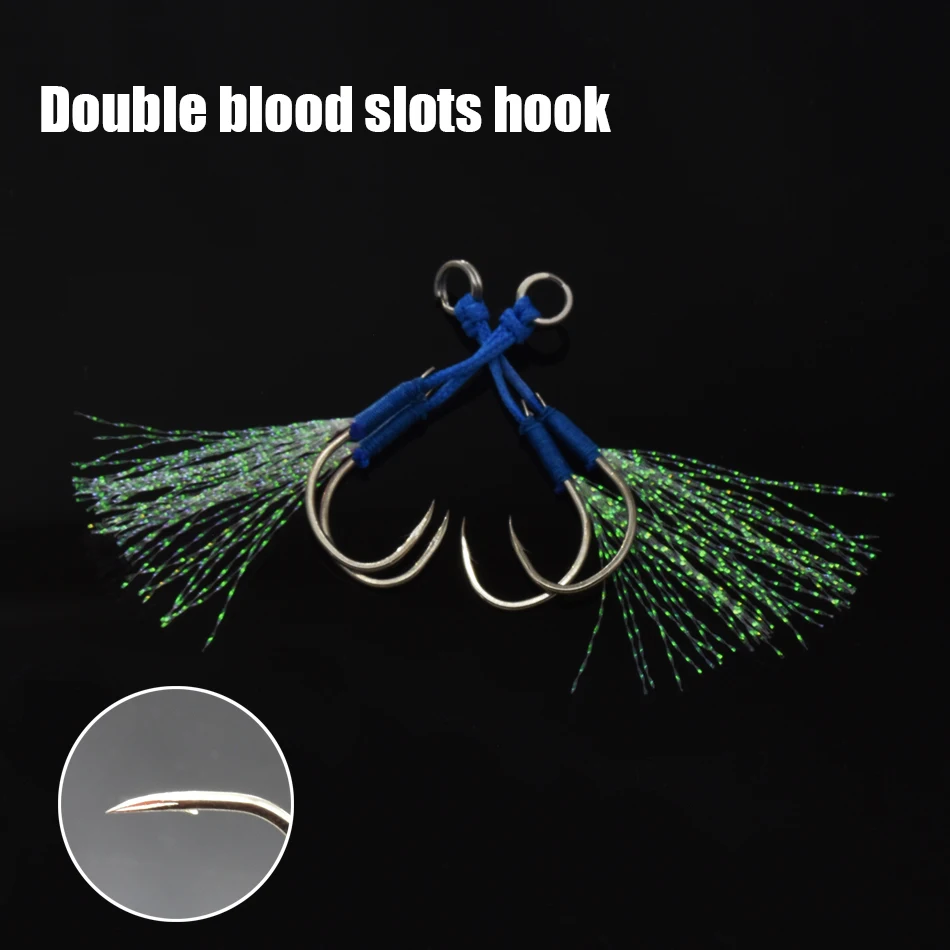 Anzuelo doble de acero al carbono con pluma, 4 unidades por lote, 10-20 # - imagen 2