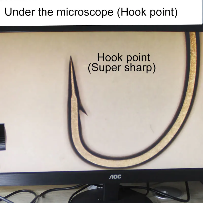 Detalle del anzuelo mostrando su diseño de tamaño 2 4 6 8 y micro púas