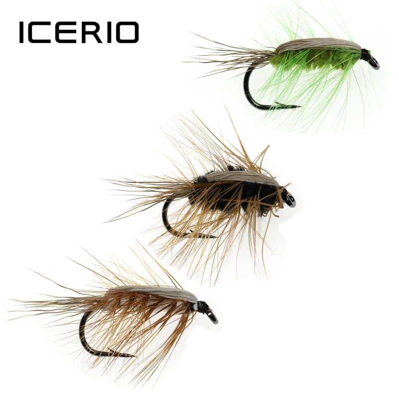 6 piezas # 6 gusanos lanosos marrón Caddis ninfa mosca ciervo pelo escarabajo trucha pesca con mosca cebo blanco verde negro