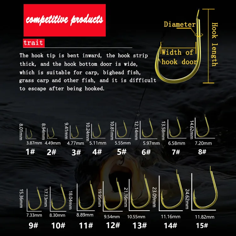 Anzuelo de pesca a granel, accesorio de pesca de carpa, con púas de oro negro y carbono, objeto grande, 500 Uds. - imagen 2