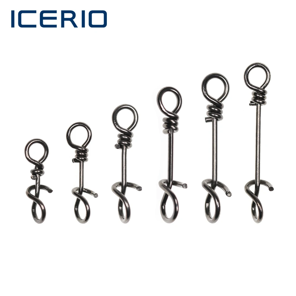 ICERIO 50 Uds Clips de giro de mosca de acero inoxidable bloqueo rápido abrazadera de resorte hebilla Swimbait señuelo conector de pesca