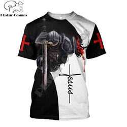 Camiseta Hipster fresca de verano para hombre, camiseta de manga corta con estampado 3D de Caballeros Templarios de Jesús, camisetas informales Unisex TX213