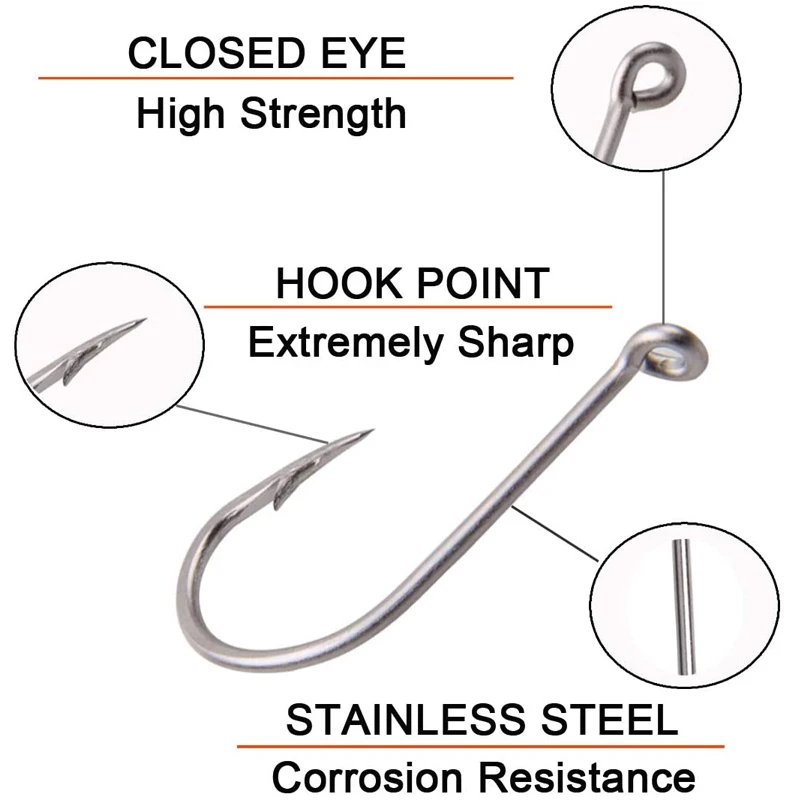 Anzuelos de pesca en Offset, anzuelos afilados de acero inoxidable para agua salada, anzuelo anticorrosión, Kit de anzuelos de pesca 140-1/0, 7/0 unids/lote por caja - imagen 3