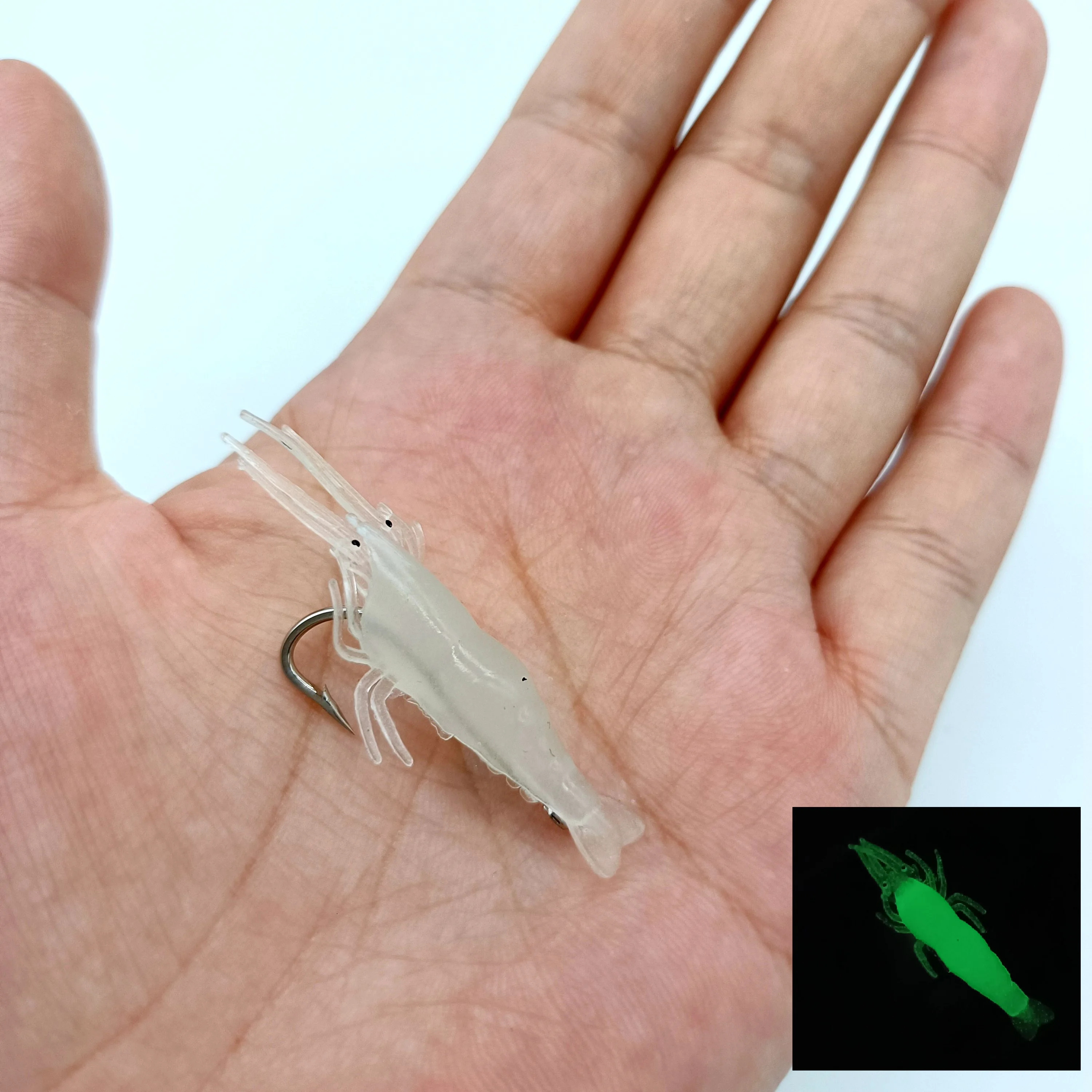 DUODUOYU-señuelo de pesca de camarón suave, cebo artificial Isca de silicona luminosa con un solo gancho, aparejos de pesca, 1,3g/30mm, 10 unidades por lote - imagen 3