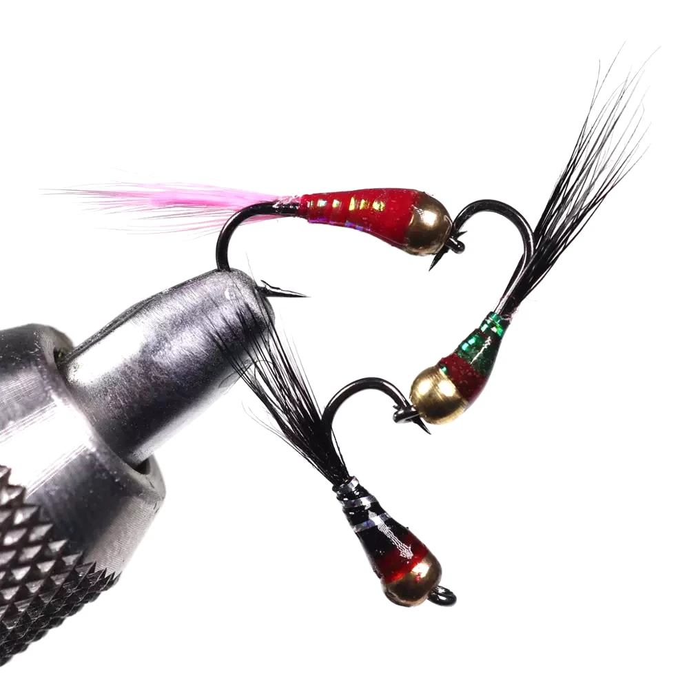 Wifreo-Cabeza de cuentas de latón para pesca en hielo, 48 piezas, #14, Midge, Nymph B, ninfa, con funda de bambú para trucha - imagen 5