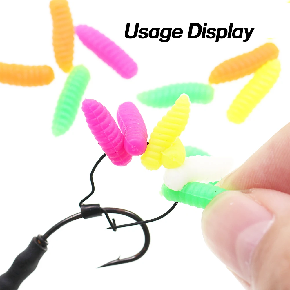 Bimoo 100 unids/caja de pesca flotante gusanos alimentador de método Artificial cebo de gusanos atraer aparejos de pelo de carpa accesorios 5 colores - imagen 5