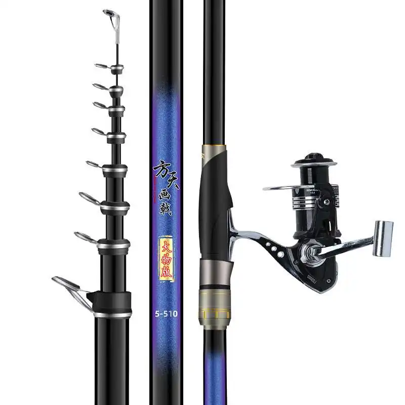 Caña de pescar telescópica de fibra de carbono, caña de pescar telescópica de sección larga, 3,1 M, 4,1 M, 5,1 M, 6,1 M, 5 # - imagen 2