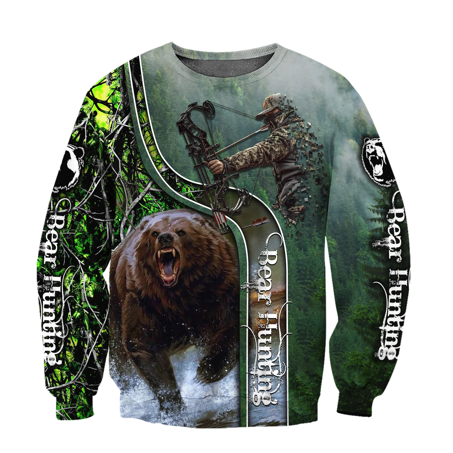 Oso caza arco Camo 3D completamente estampado hombres sudaderas con capucha sudadera Unisex ropa de calle jersey con cremallera chaqueta Casual chándales KJ0207 - imagen 2