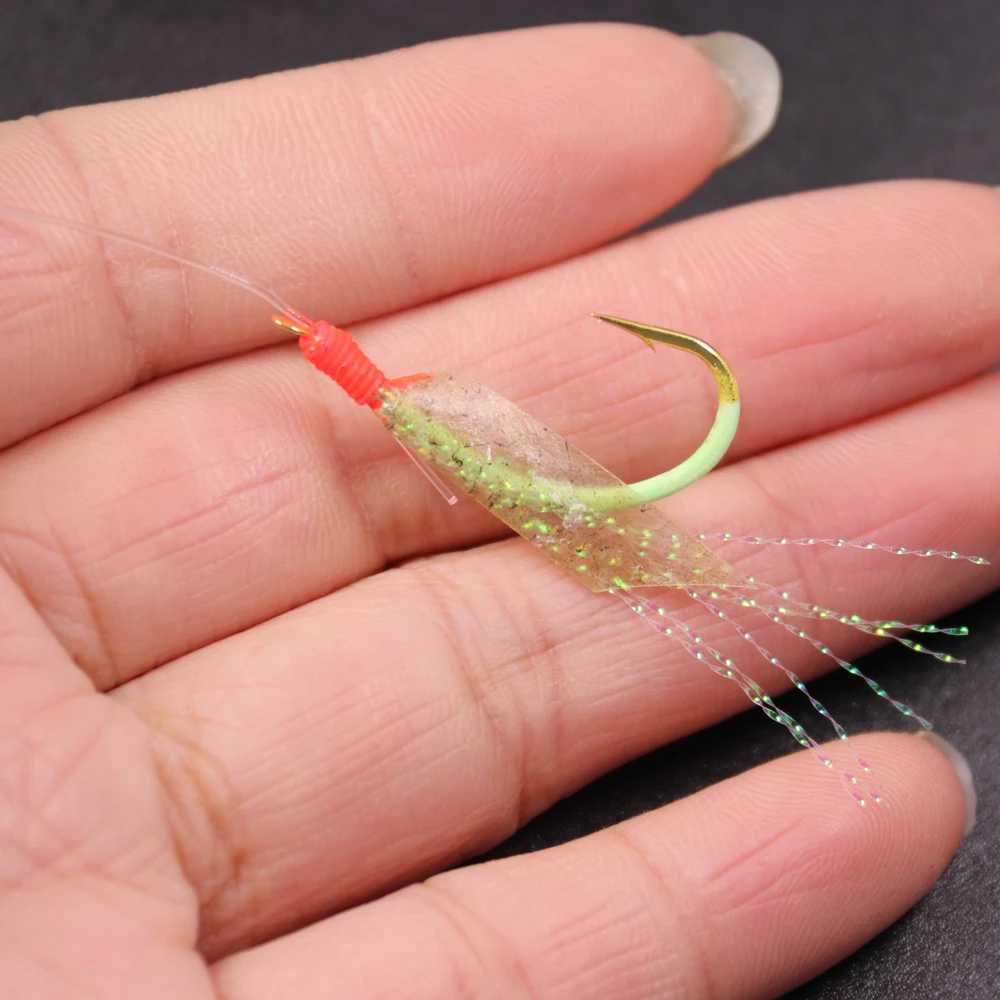 Señuelo Artificial para pesca en agua salada, anzuelos de cuerda luminosa suave, cebo de piel de pescado Real de aguas profundas, Sabiki Flash, 11 tamaños, 1 bolsa, 6 piezas - imagen 5