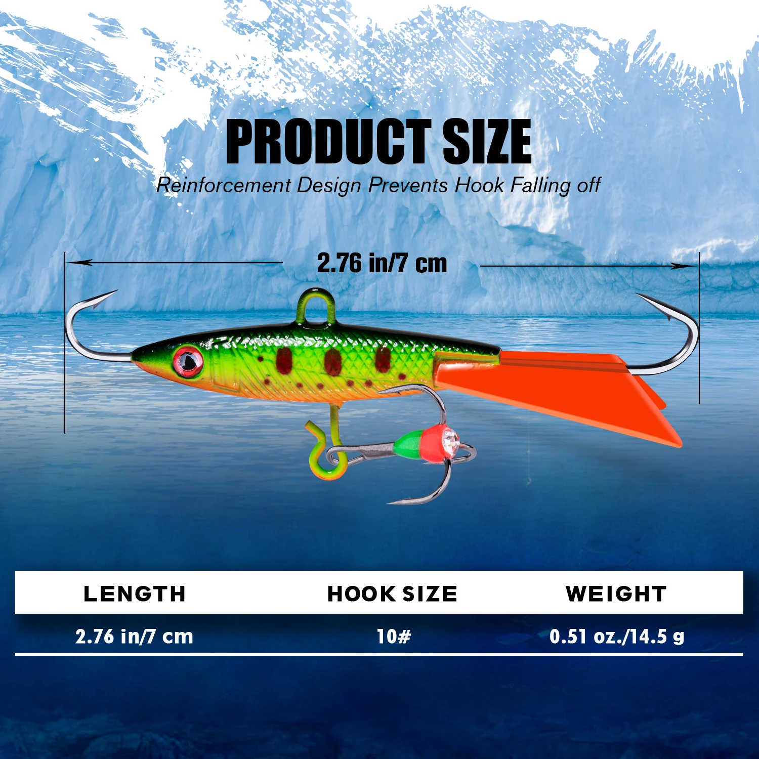 Balanceador de cebo artificial mostrando su diseño de ganchos individuales reforzados y colores vivos