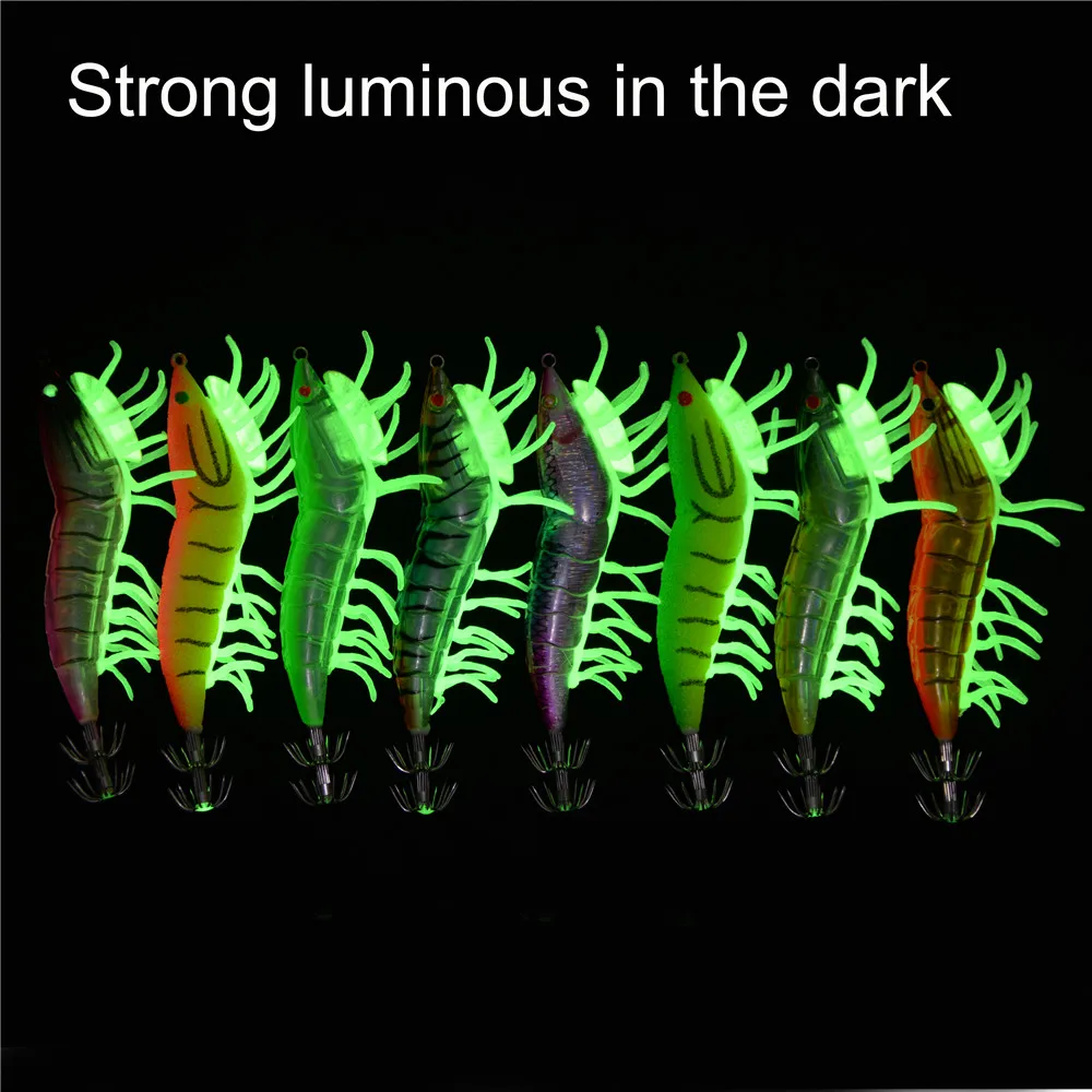 8 uds/16 Uds. Señuelo de calamar de pesca brillante plantilla de calamar luminosa 20g señuelo de camarón de madera ojos 3D señuelos de pulpo sepia anzuelo de calamar de agua salada - imagen 3