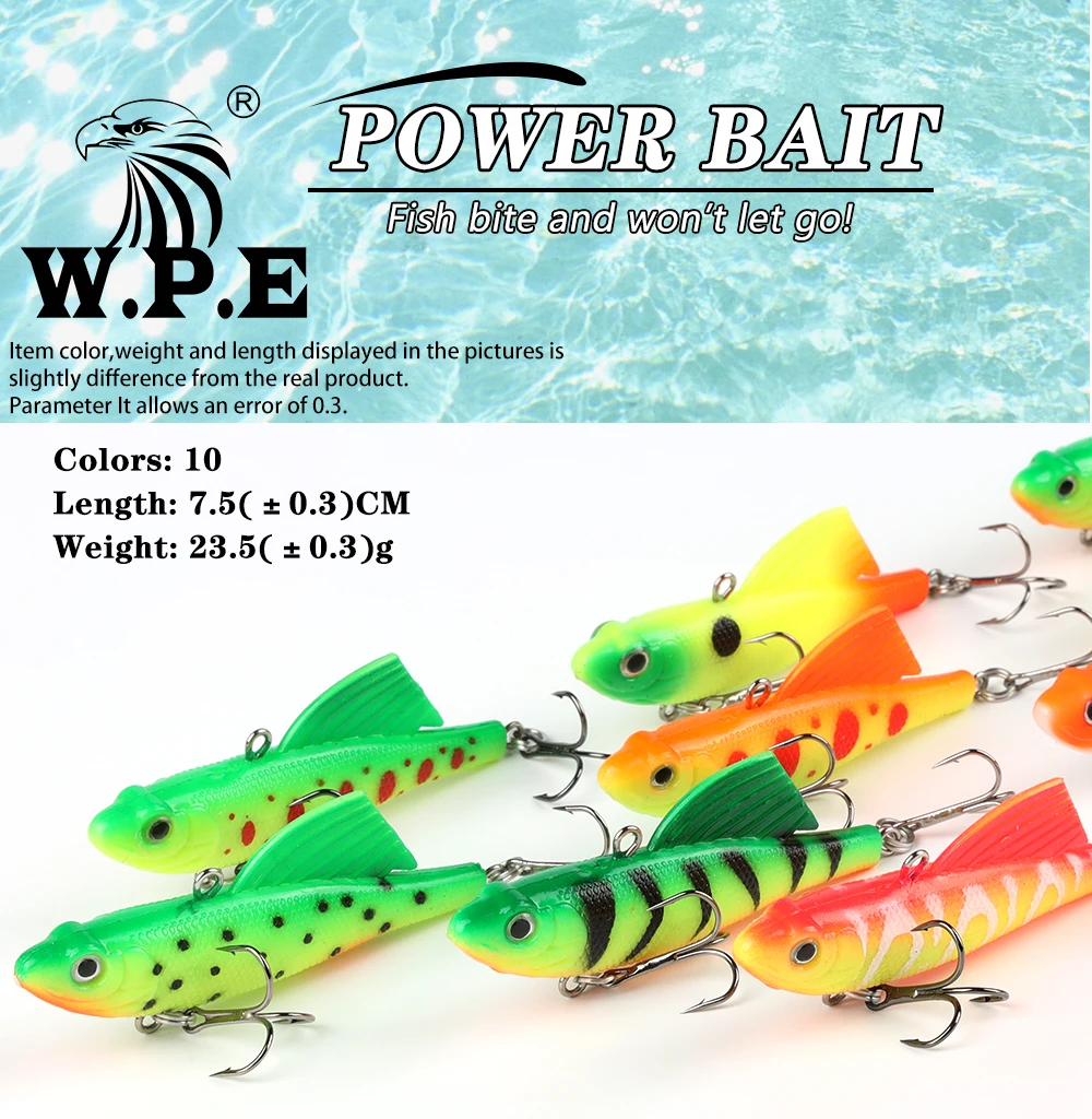 Señuelo suave W.P.E. swimbait con cabeza de plomo y gancho triple