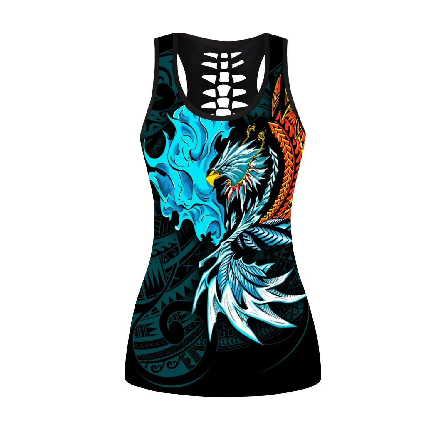 Eagle Warrior-Conjunto de mallas y camiseta sin mangas con estampado 3D de tatuaje polinesio para mujer, mallas de longitud completa para Fitness, LKB-02 - imagen 3