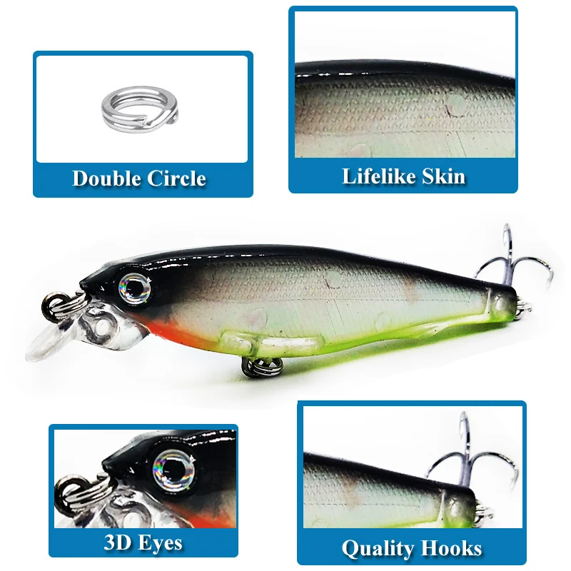 Señuelos de Pesca láser Minnow, 8cm, 7,5g, ojos 3D, Crankbait Wobblers, cebos de plástico duro artificial, aparejos de pesca, 1 ud.