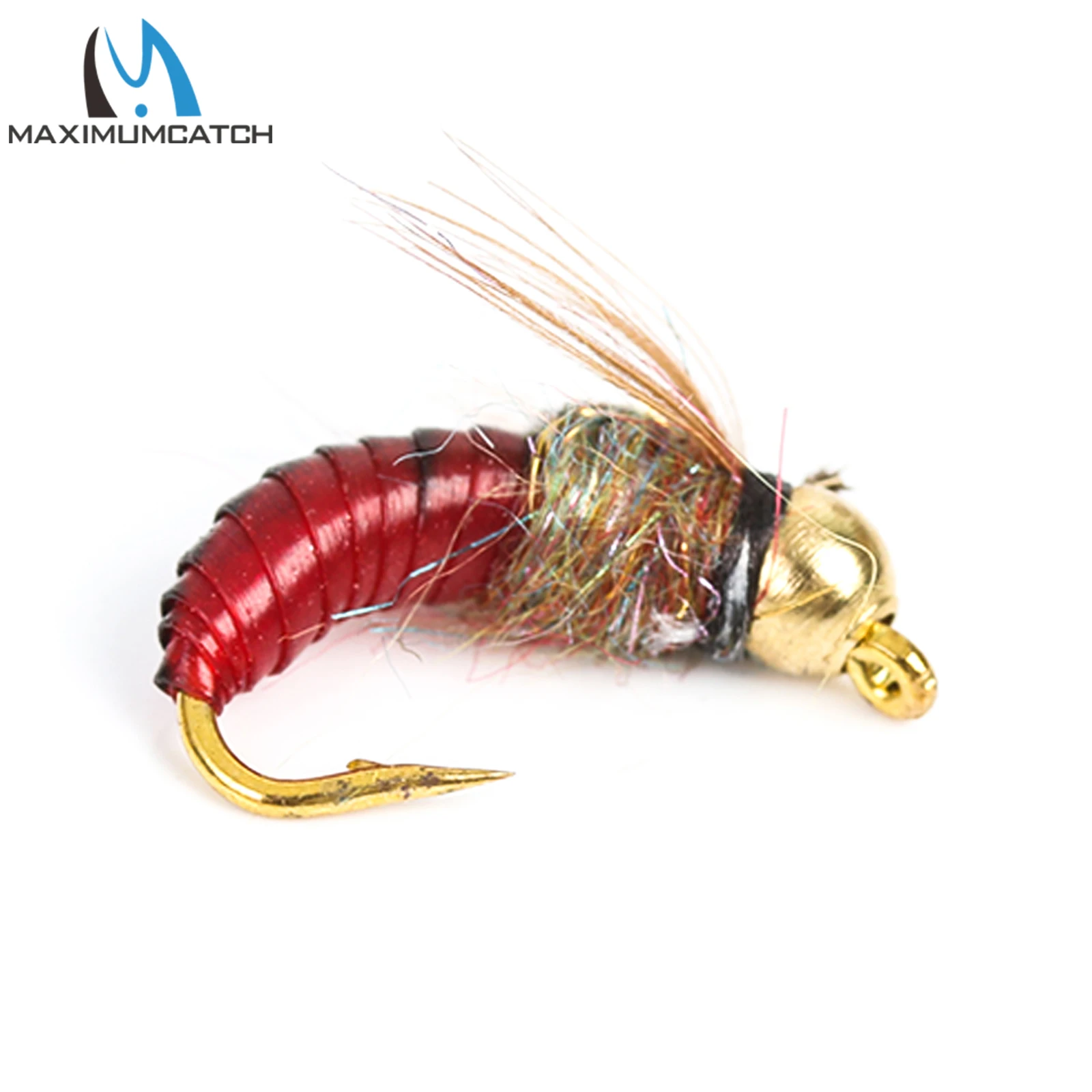Maxcatch-señuelo de pesca de insectos artificiales, cabeza de cuentas de latón, ninfa, Scud, gusano, trucha, hundimiento rápido, 8 piezas, #12 - imagen 5