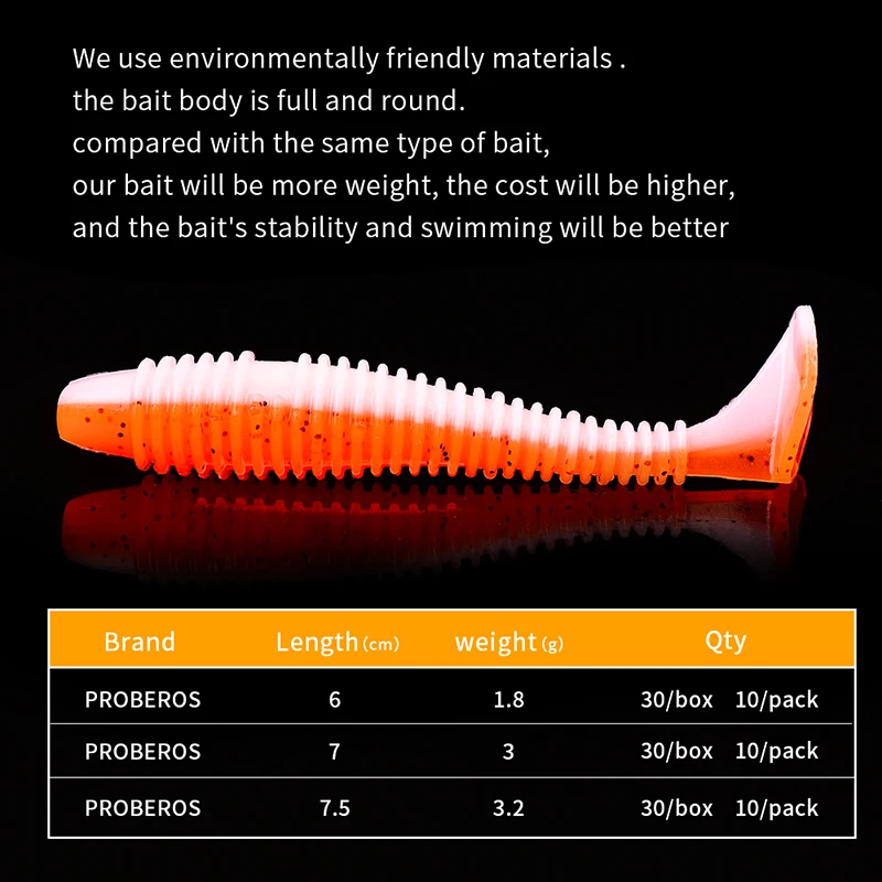 PROBEROS-SEÑUELOS blandos de pesca, cebos de silicona para Sábalo, Swimbait, Wobblers artificiales para trucha y pez gato, 60-70-75mm, 10 Uds. - imagen 4