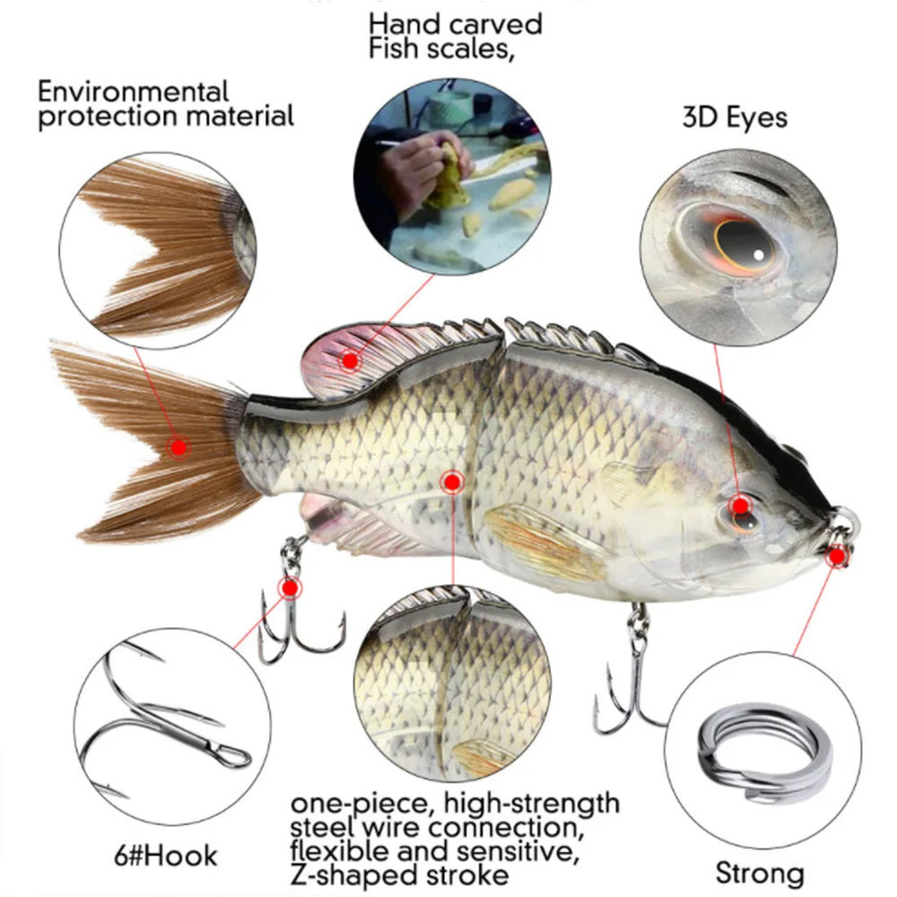 Señuelo grande multiarticulado Swimbait Glide, 2 segmentos, 15cm, 58,3g, Lucio, muskkie, Walleye, lubina, cola de cepillo, pesca de hundimiento en el mar - imagen 5