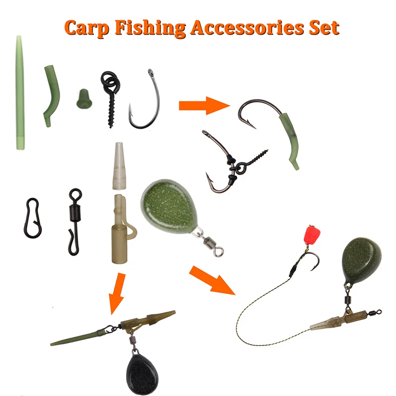 Terminal de aparejos de pesca de carpa, caja de aparejos, pesas de carpa, Clips de plomo, mangas antienredos, aparejo de eslabones rápidos, 236 Uds. - imagen 4